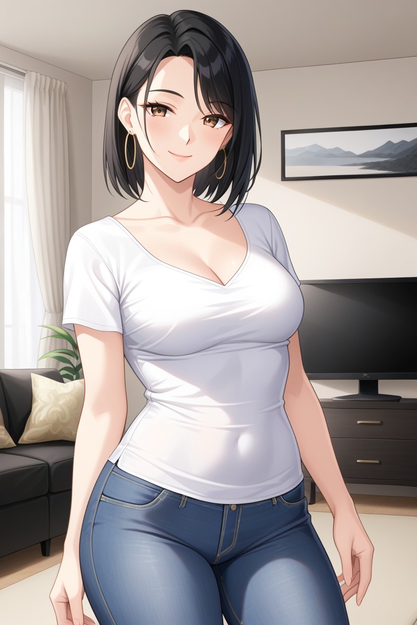 Standing, Black Hair, Outline Hentai AI Porn