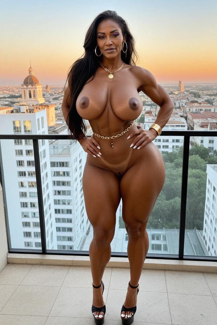 Black Woman With Dark Skin, Detailed Feet, Purple Mascara Ebony AI Porn