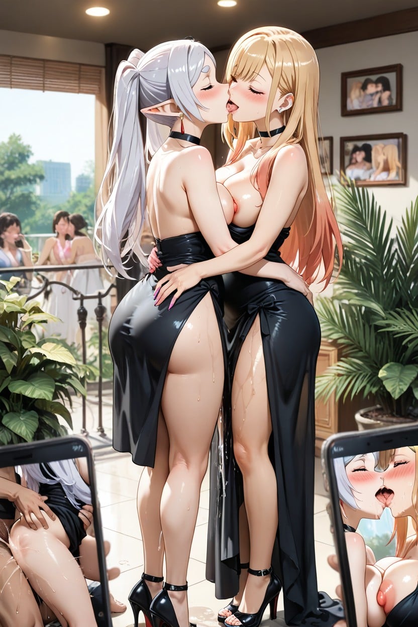 Lesbian Kissing, Perfect Ass, Standing Sex Hentai AI Porn