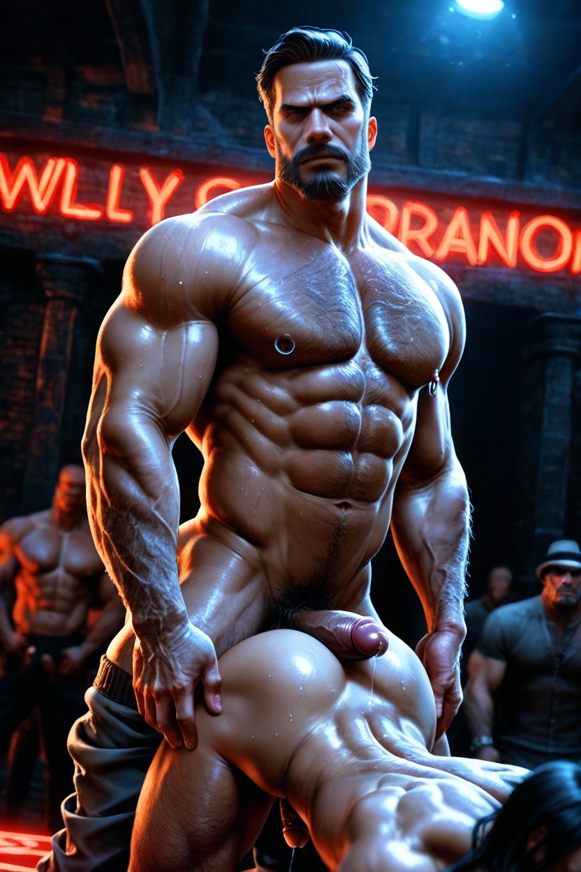 Standing In Profile, Detailed Musculature, Modern AI Gay Porn