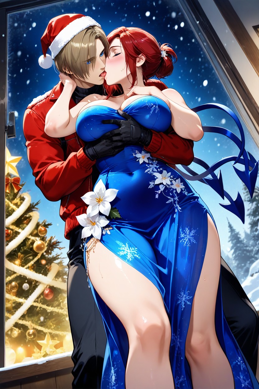 Thighs Exposed, Romantic Kiss, Snowing Hentai AI Porn