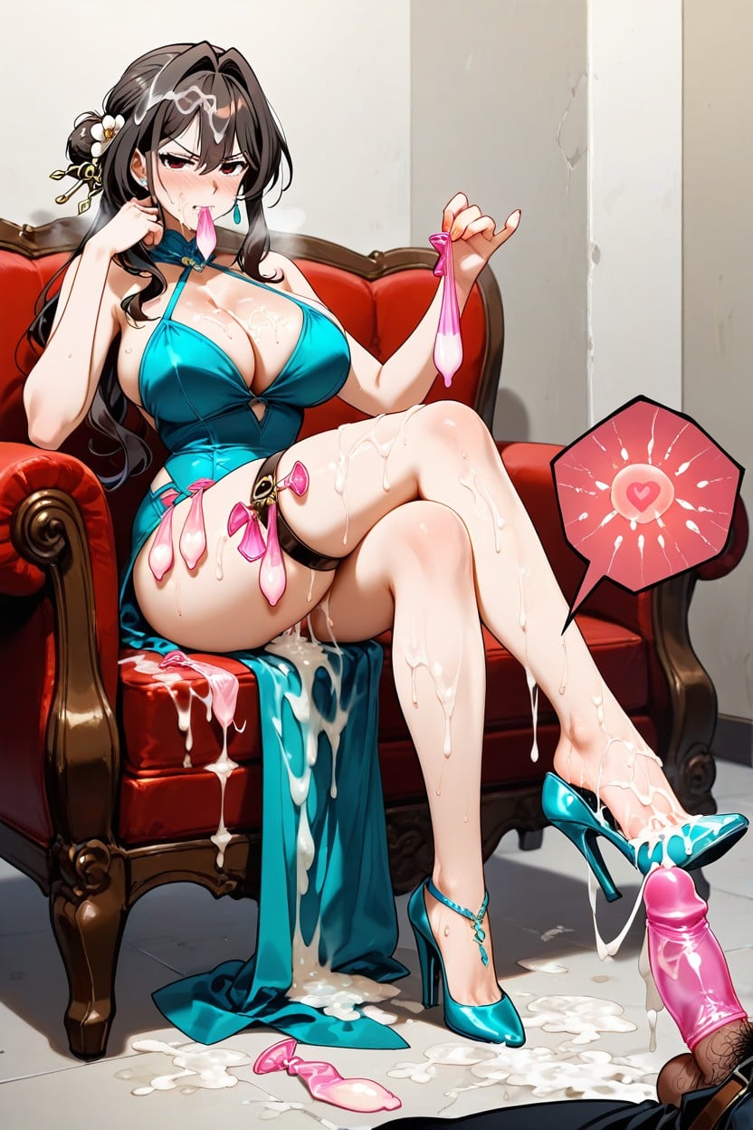 Cum On Hair, Condom, Semen Soaked High Heels Hentai AI Porn