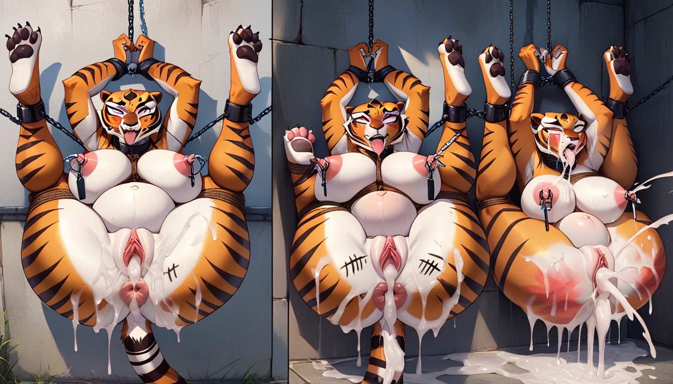 Ankles Tied With Ropes, Spanked, Hand Print, Hogtied Suspended In Air Furry AI Porn