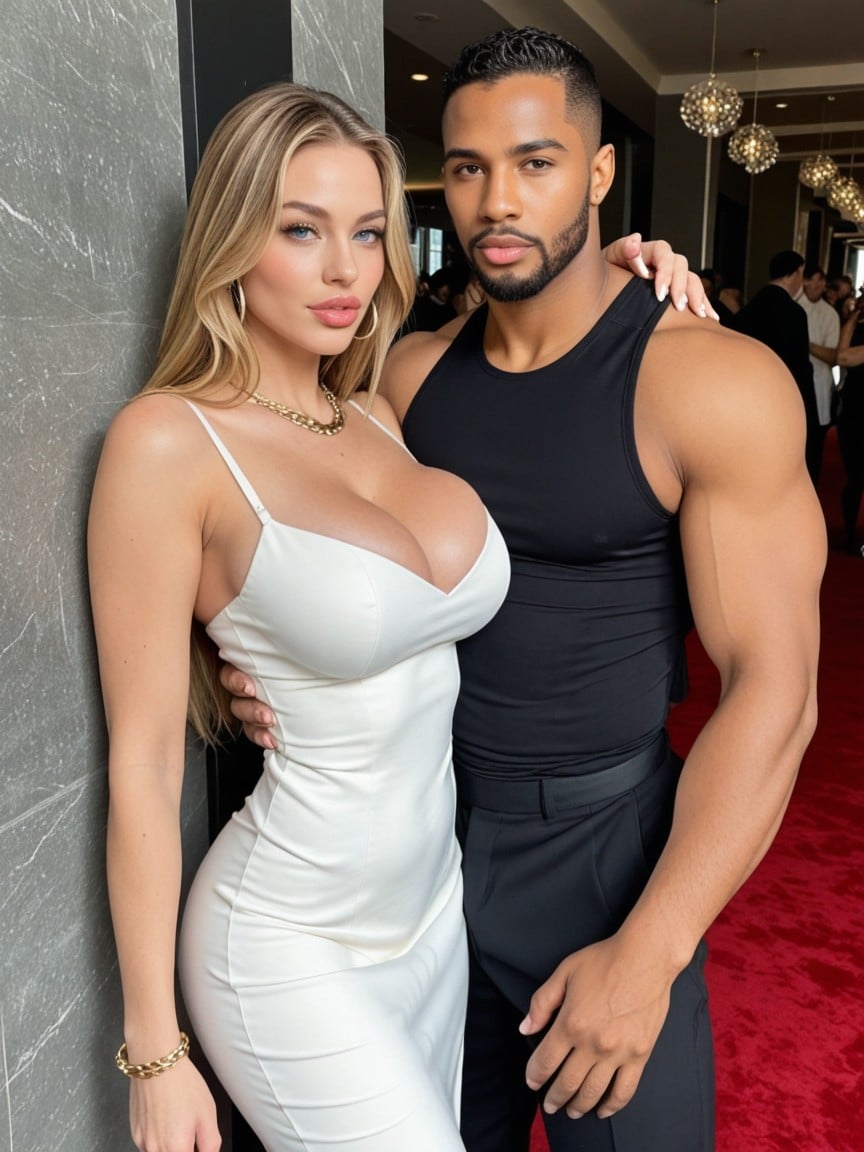 Embracing, In Super Expensive Skin Tight Dinner Dress, Hourglass AI Porn
