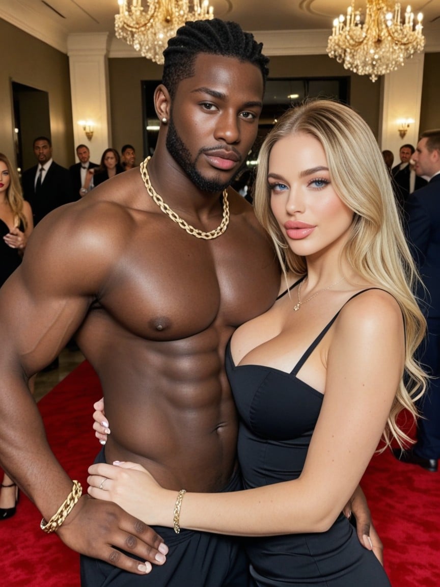 In Love, Hyper Muscular African Male Rapper, Holding Hands AI Porn