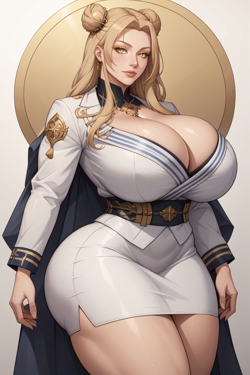 Perfect Round Heavy Breasts, Gold Eyes, Detailed Face Hentai AI Porn