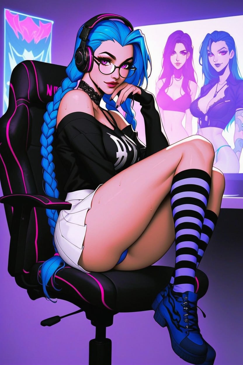 Ljinx Hair Styling, Thigh High Striped Socks, Nigth AI Porn