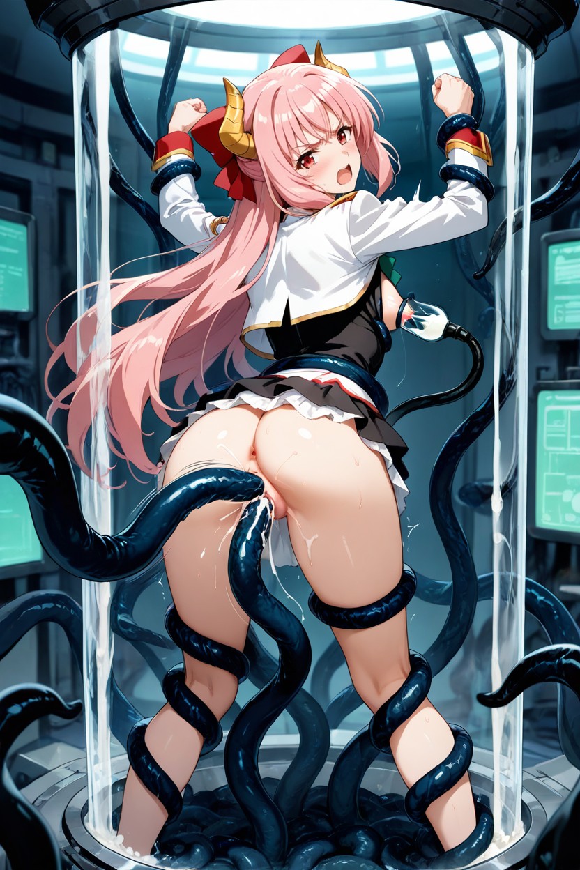 Head Tilt, Black Tentacles Grabbing Neck, Skirt Ending Above The Knees Hentai AI Porn