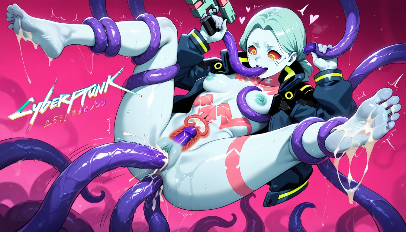 Shaved Pussy, Mouth Tentacle Penetration, Standing Hentai AI Porn