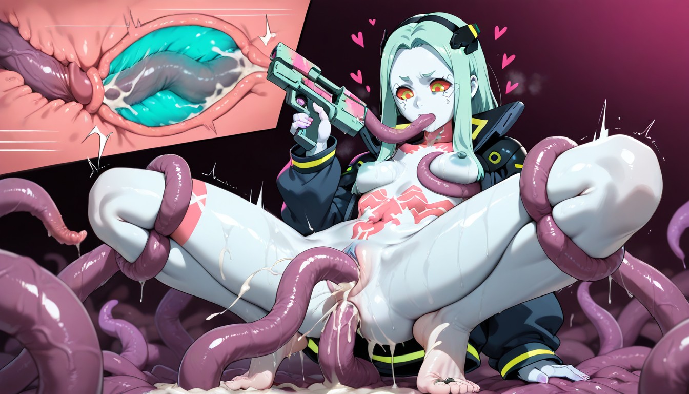 Toe Rings, Shaved Pussy, Purple Tentacles Hentai AI Porn