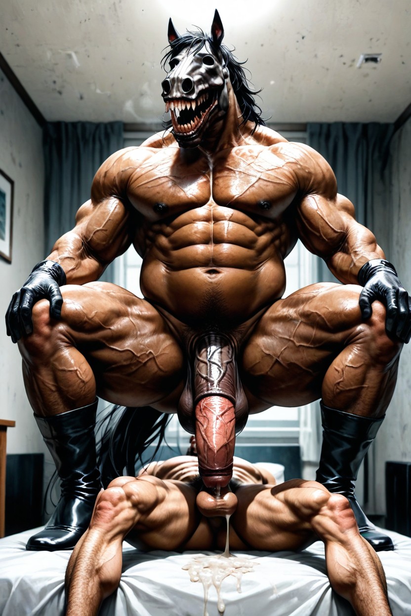 A Lot Of Cum On The Body, Scary Anthrohorse Is On Top Of Another Anthrohorse, Anthrohorse On Top AI Gay Porn