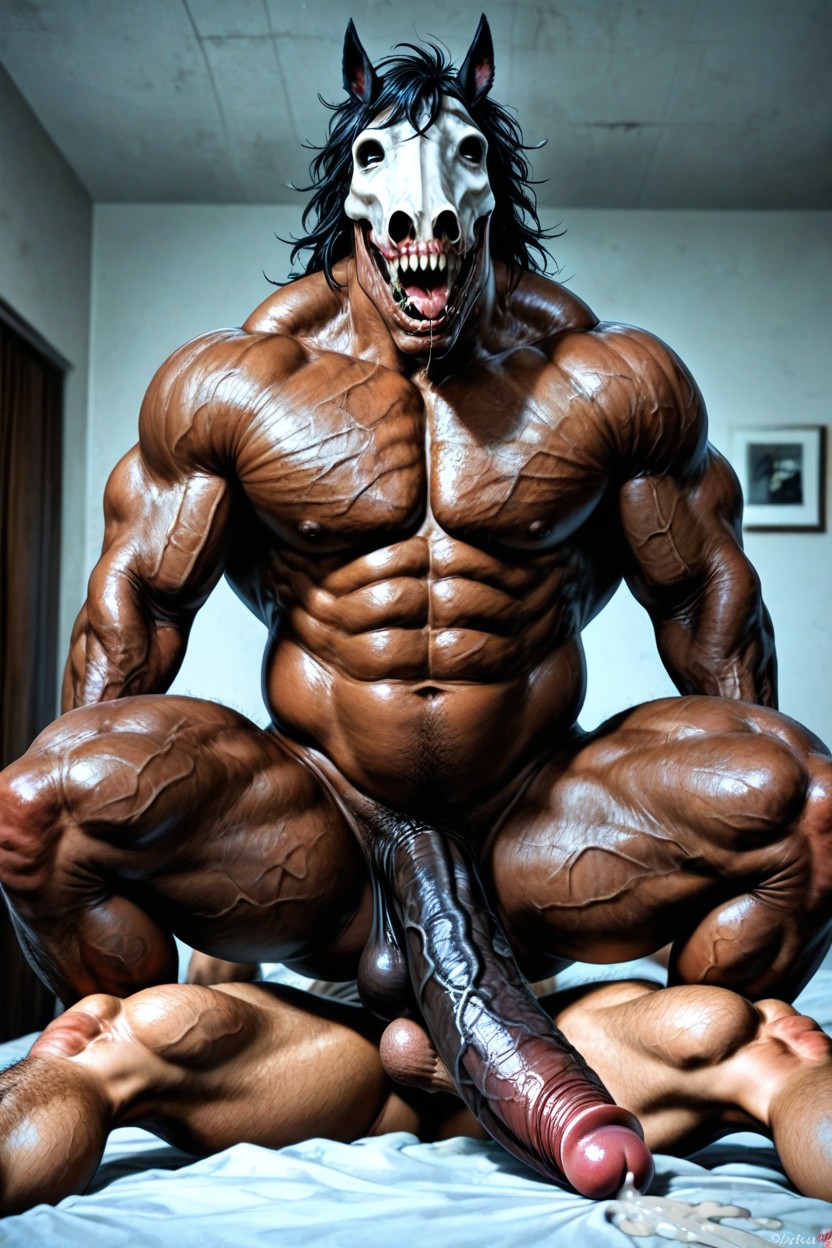 Naked, Anthrohorse On Top, Anthrohorse Sitting In Squat On Anthrohorses Penis AI Gay Porn
