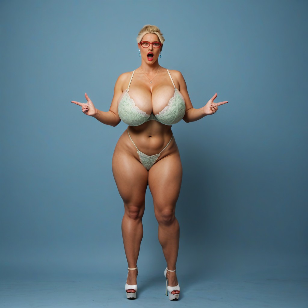 Bra, Giant Boobs, Red Glasses AI Porn
