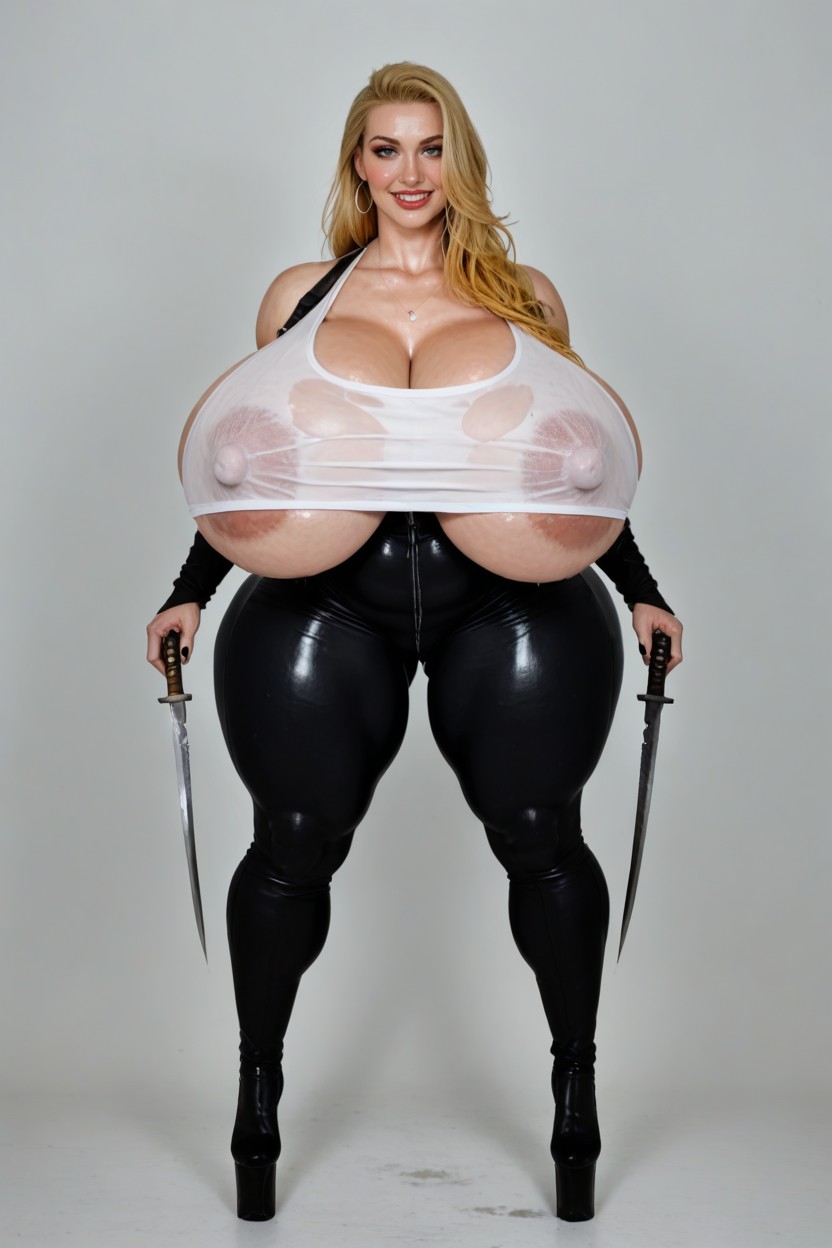 Award Winning Photo, Hyper Massive Round Breasts, Solid Color Background AI Porn