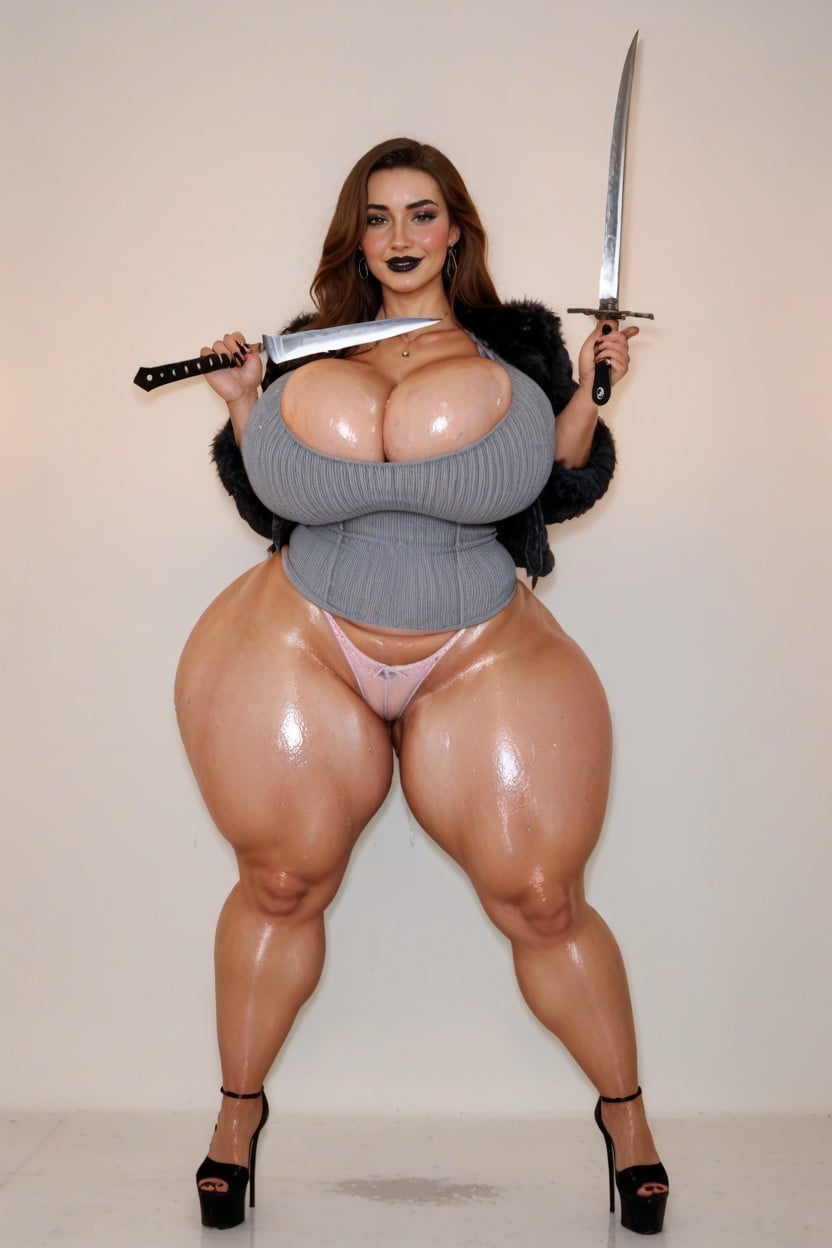 Looking At Viewer, Light Pink Panties, Obese AI Porn