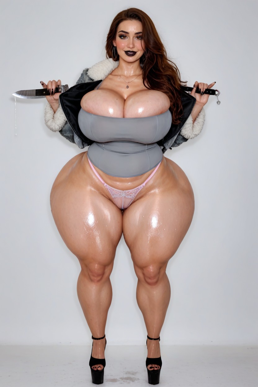 Rounded Perfect Breast, Long Hair, Black Lipstick AI Porn