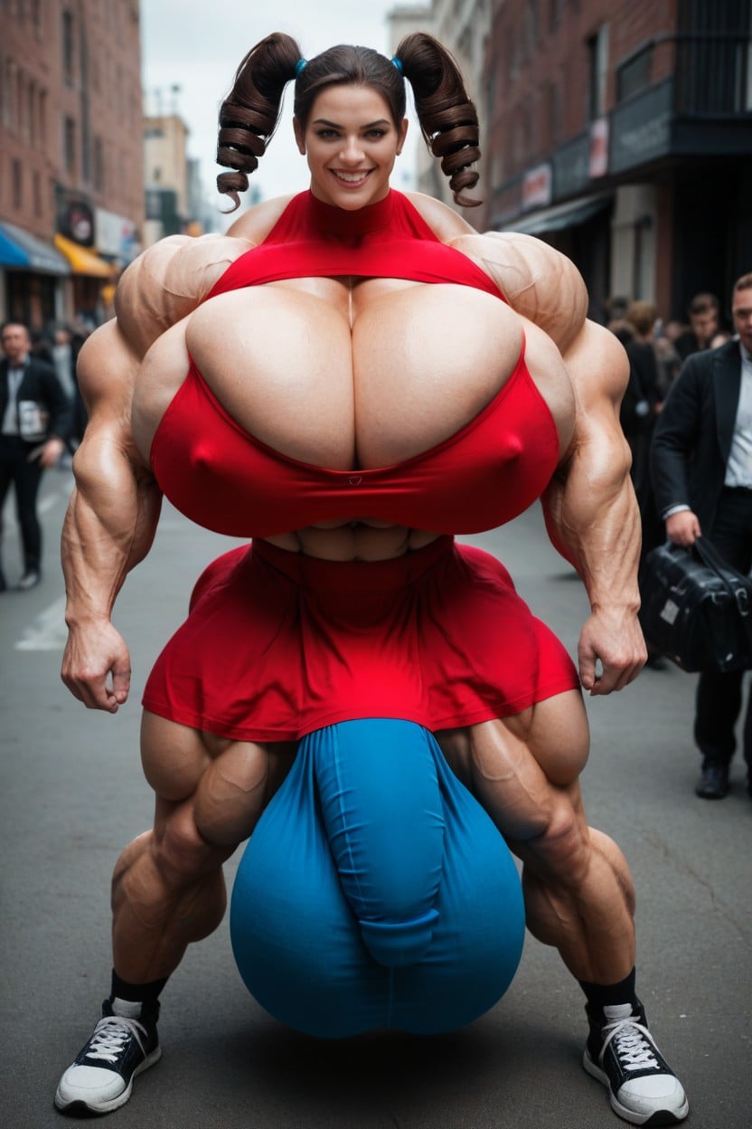Cleavage, Hyper Huge Muscles, Growing Shemale AI Porn