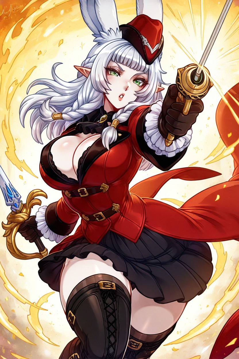 Hair Bangs Yellow, Black Skirt, No Bangs Hentai AI Porn