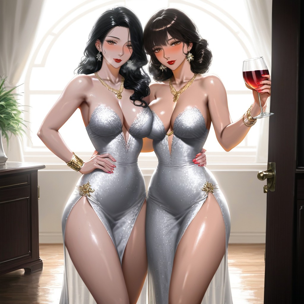Gold Necklace With Pendant, Sunset Lighting Through Window, Heavy Breathing Hentai AI Porn
