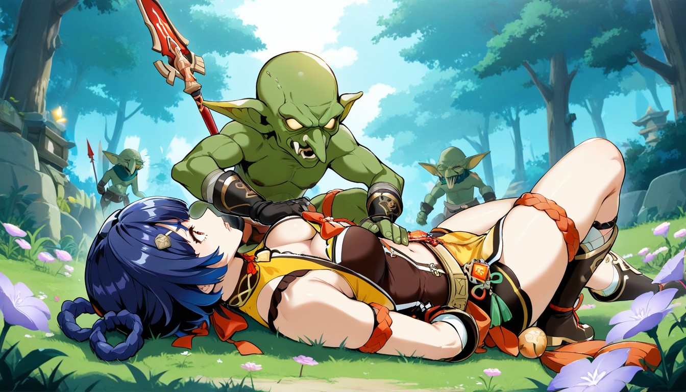 Fight Withe Goblin, Taller Female, Restrained Hentai AI Porn