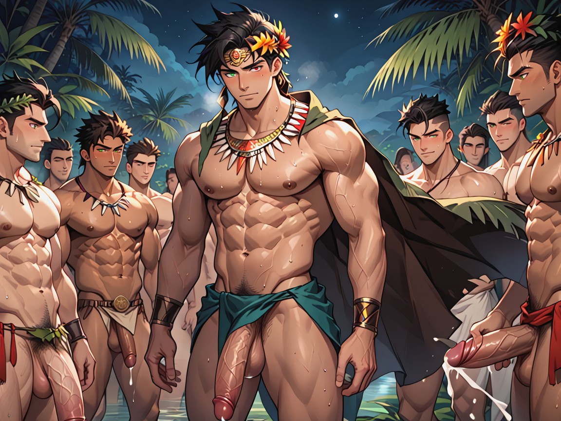 Messy Hair, Tribe, Different Colored Eyes AI Gay Porn