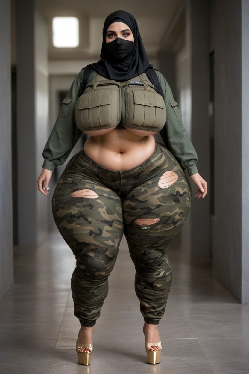 Militaire Camouflage, So Many Tattoos, Visible Inner Thigh AI Porn