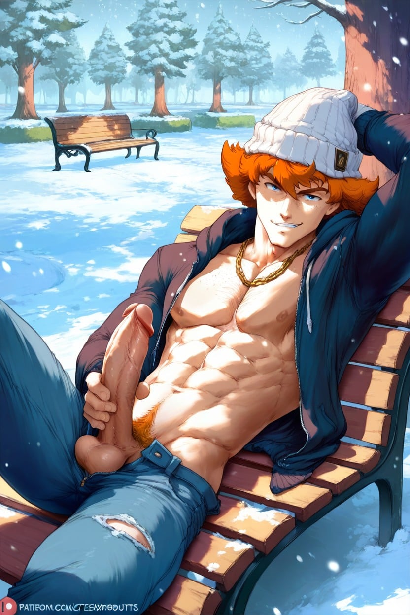 Park, Shirtless, Beanie AI Gay Porn