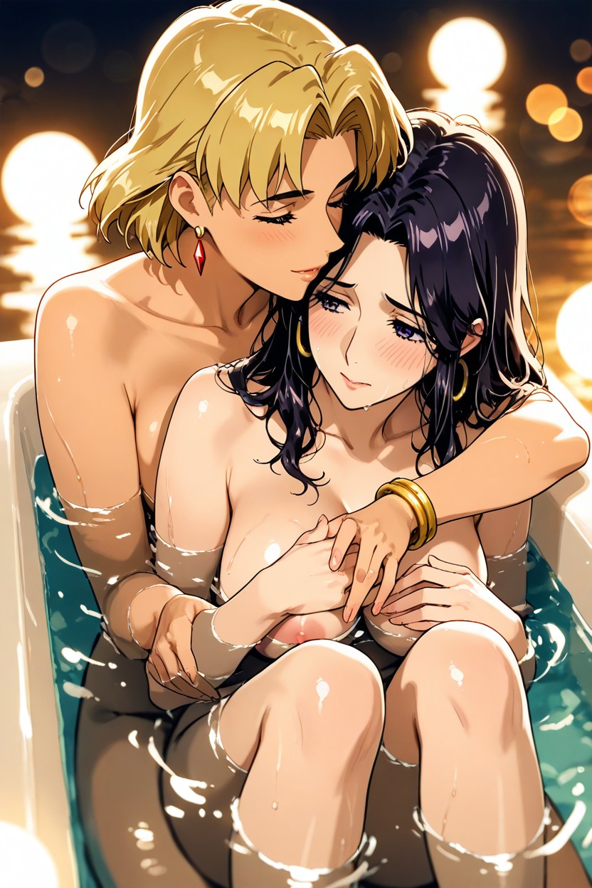 With Water Droplets Gently Flowing Down Their Bodies, Kisses, Naked Hentai AI Porn