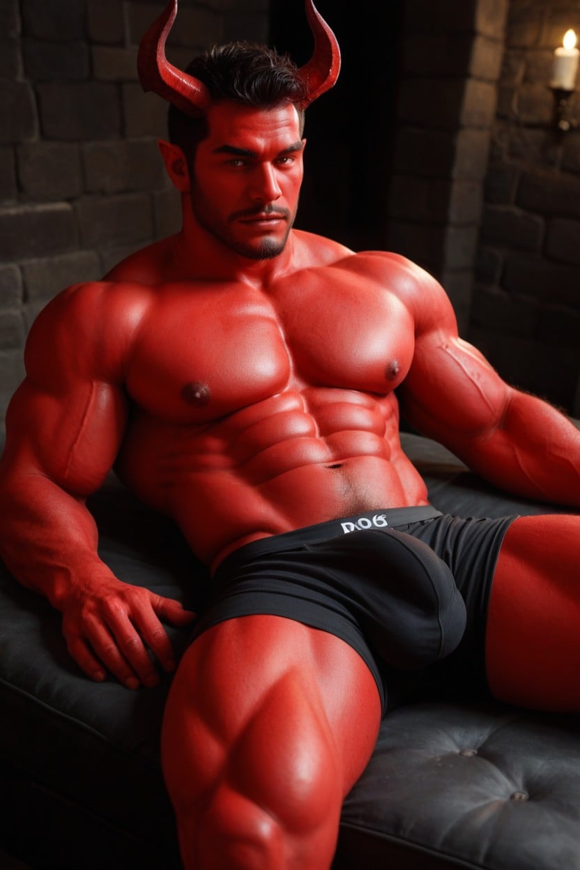 Defined Abs, Satan Red Skins Bodybuilder, Sharp Focus AI Gay Porn