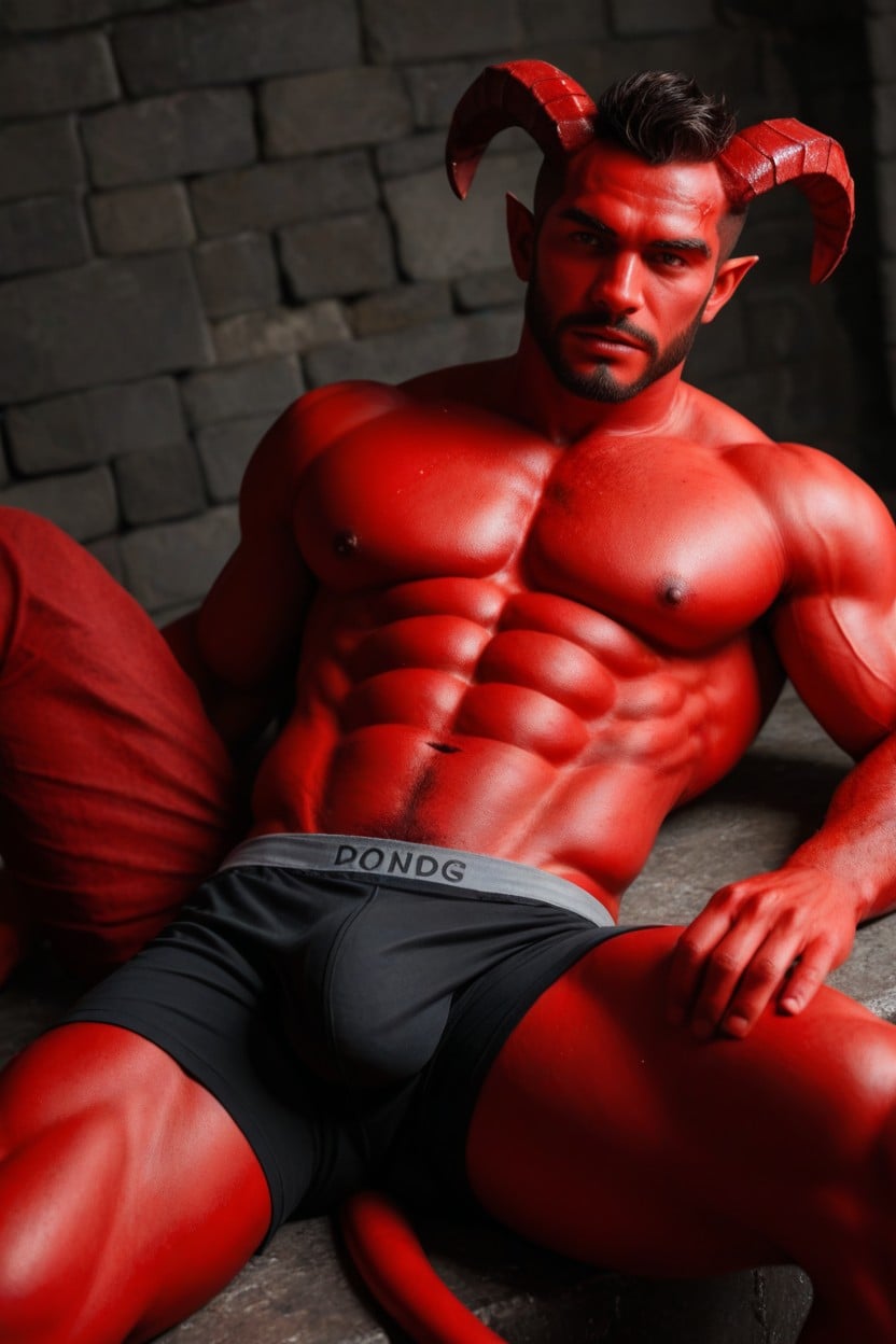 Devil, Satan Red Skins Bodybuilder, Dynamic Pose AI Gay Porn