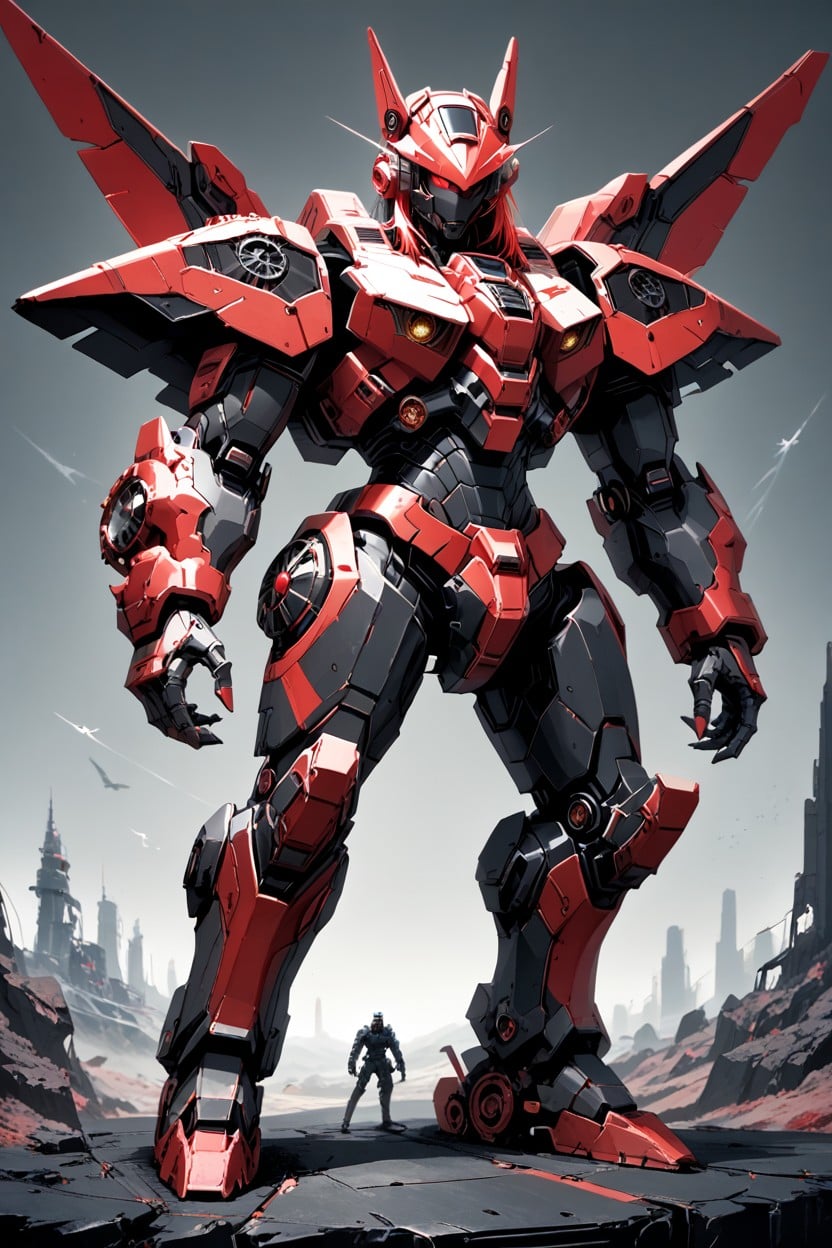 Black Mecha, Jet Black Robot, Futuristic Rifle In Left Robit Hand AI Porn