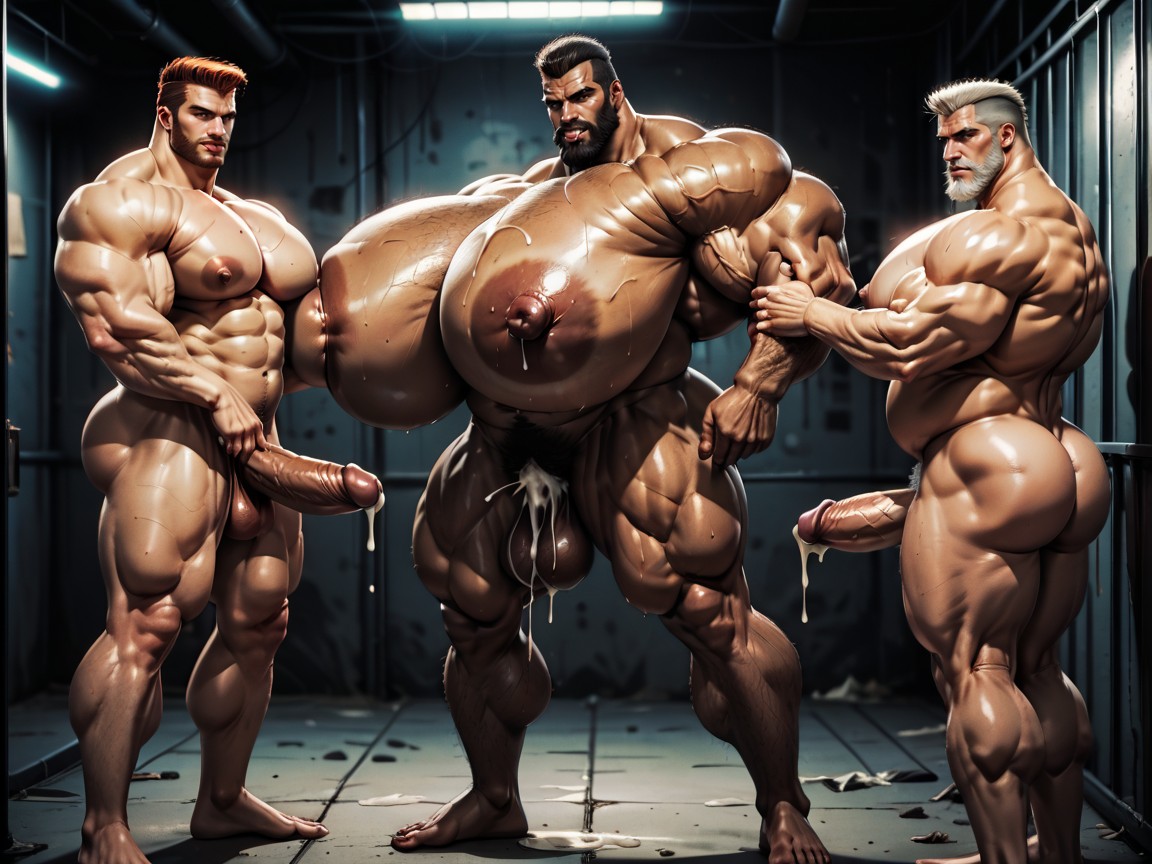 Dark O'clock Shadow, Hyper Breasts, Hyper Bulky AI Porn