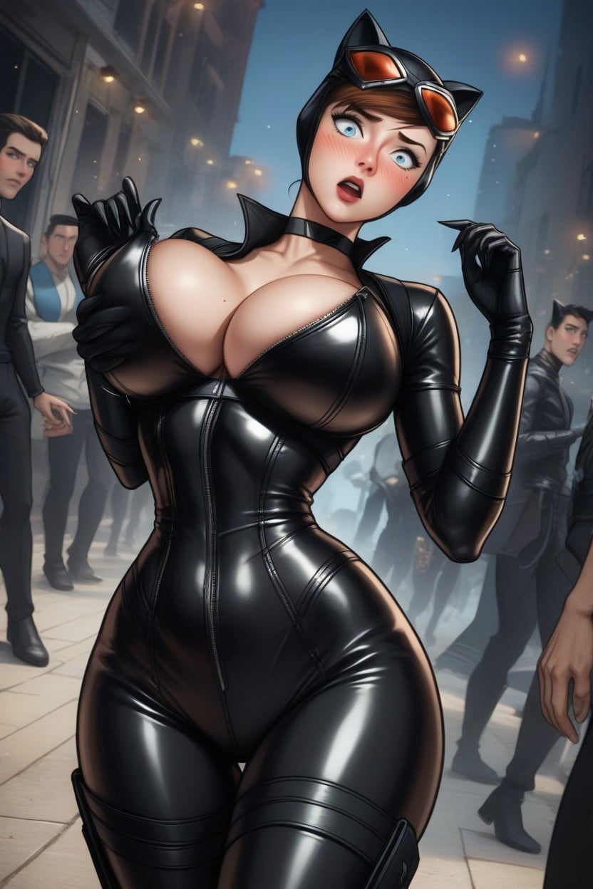 Black Harness, Embarrassed, Bouncing Boobs AI Porn