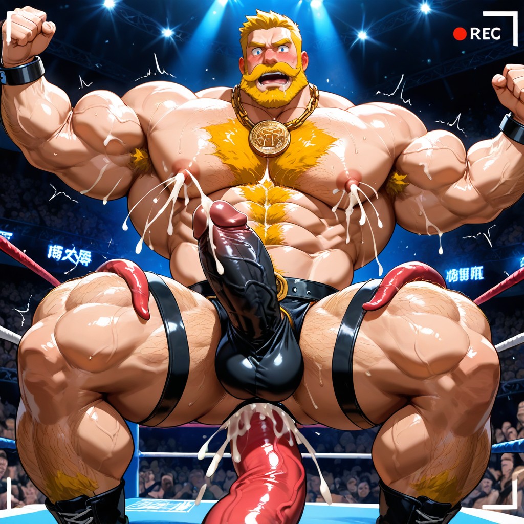 Huge Square Jaw, Músculos Sobredimensionados, Leather Harness Porno gay IA