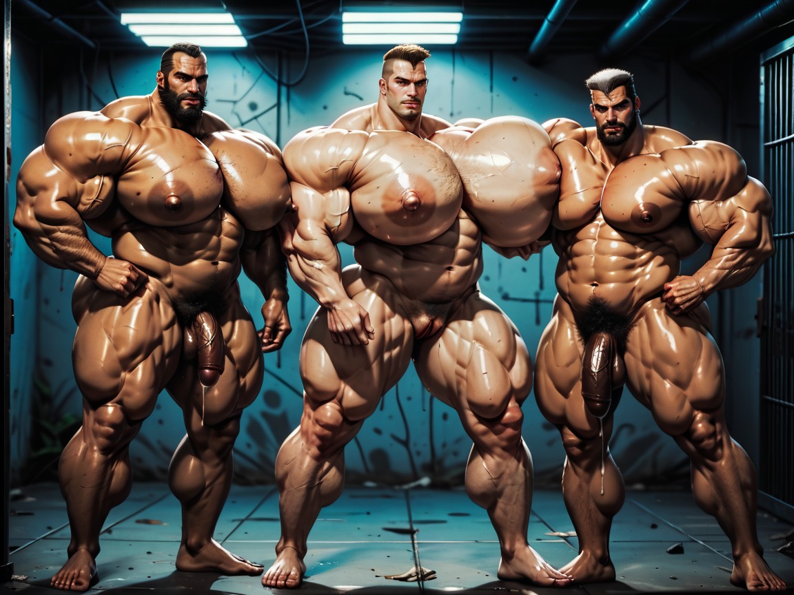 Shaved Heads, Massive Muscles, Oiled Skin AI Porn