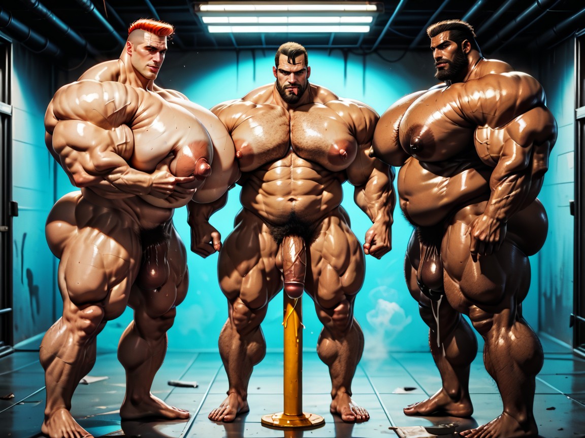 Oiled Skin, Bearded, Big Pecs AI Porn