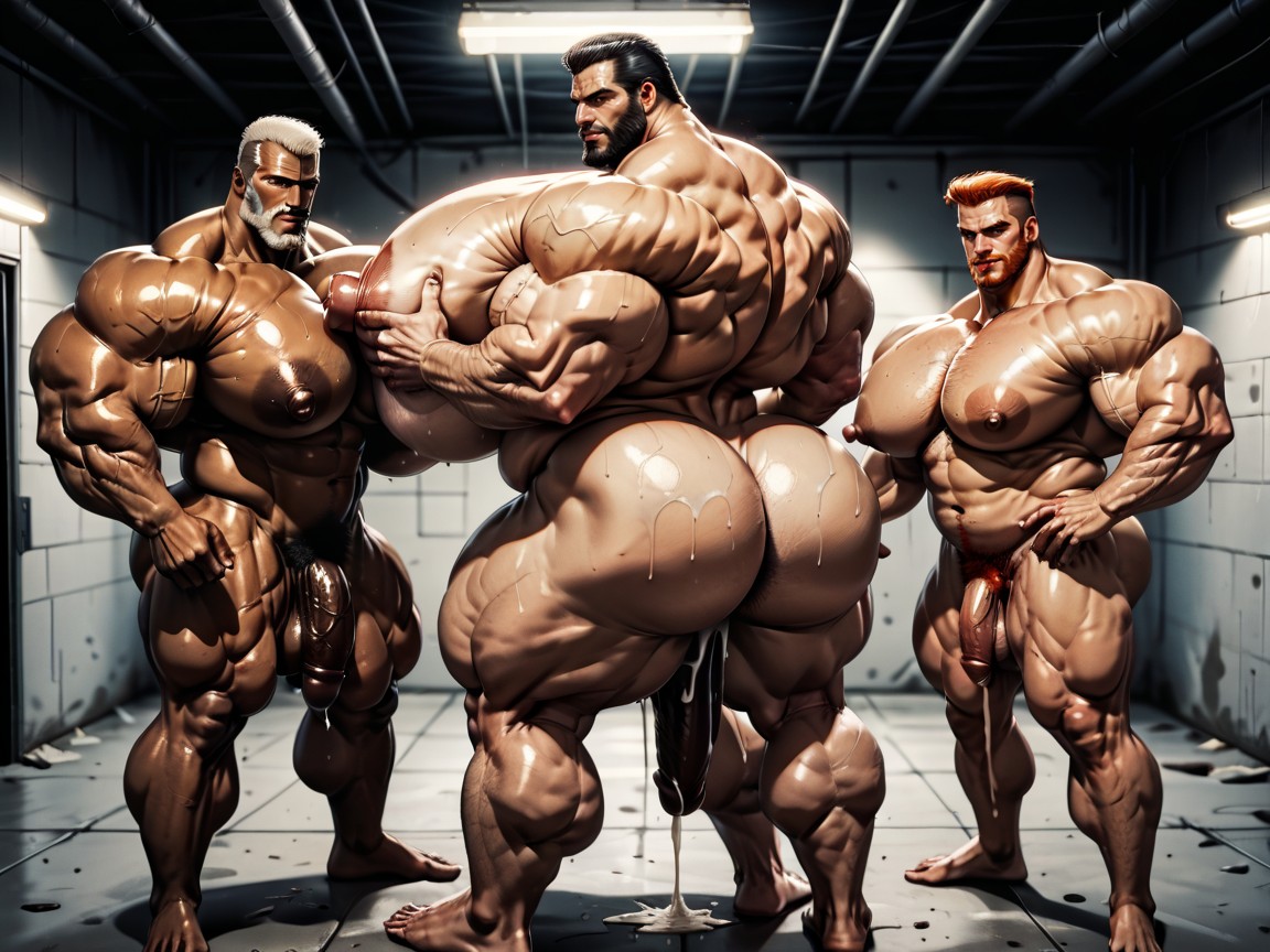 Bearded, Huge Hyper Nipples, Hyper Bulky AI Porn