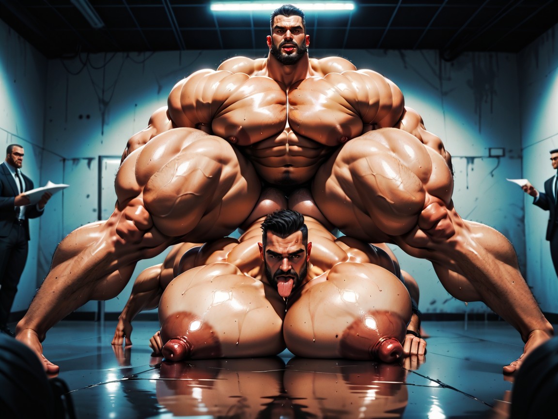 Mouth Agape, Harem, Hairy Thick Hyper Muscled Body AI Porn