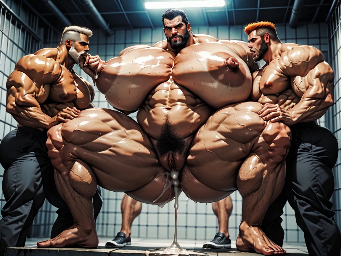 Sweaty, Creampie, Hairy Thick Hyper Muscled Body AI Porn