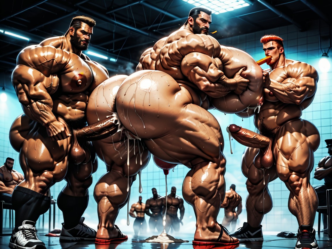 Full Body, Bearded, Hairy Thick Hyper Muscled Body AI Porn