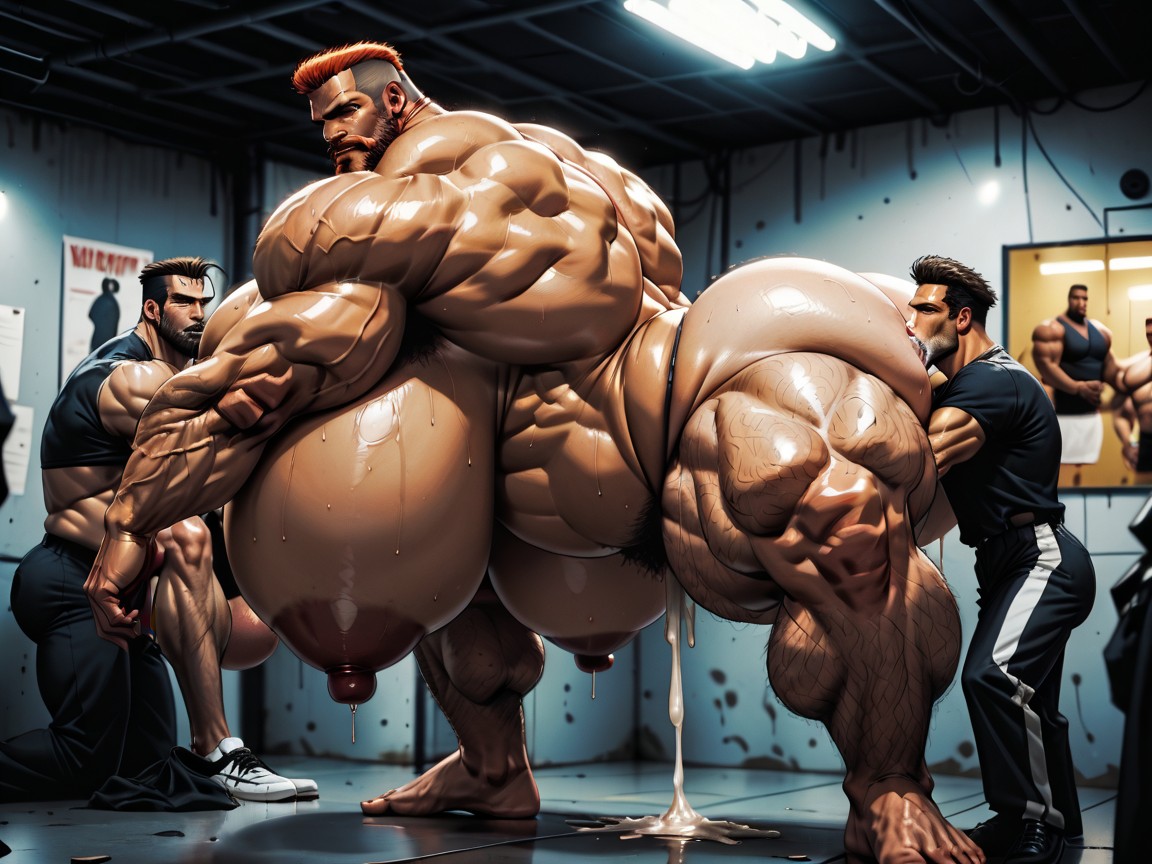 Spitroast, Mouth Agape, Massive Muscles AI Porn