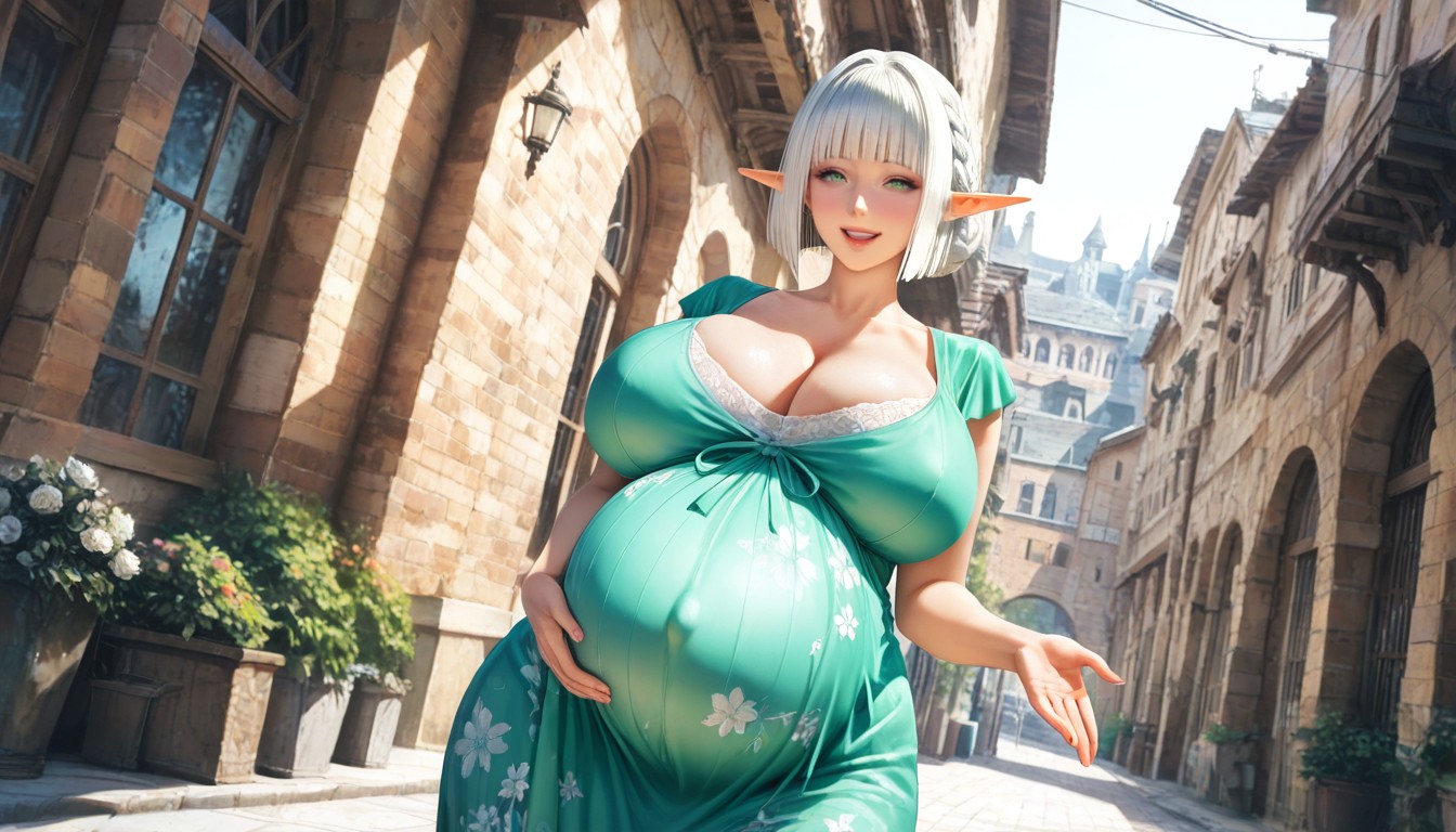 Beautiful Woman, Cheveux Blancs, Floral Sundress Porno IA Hentai