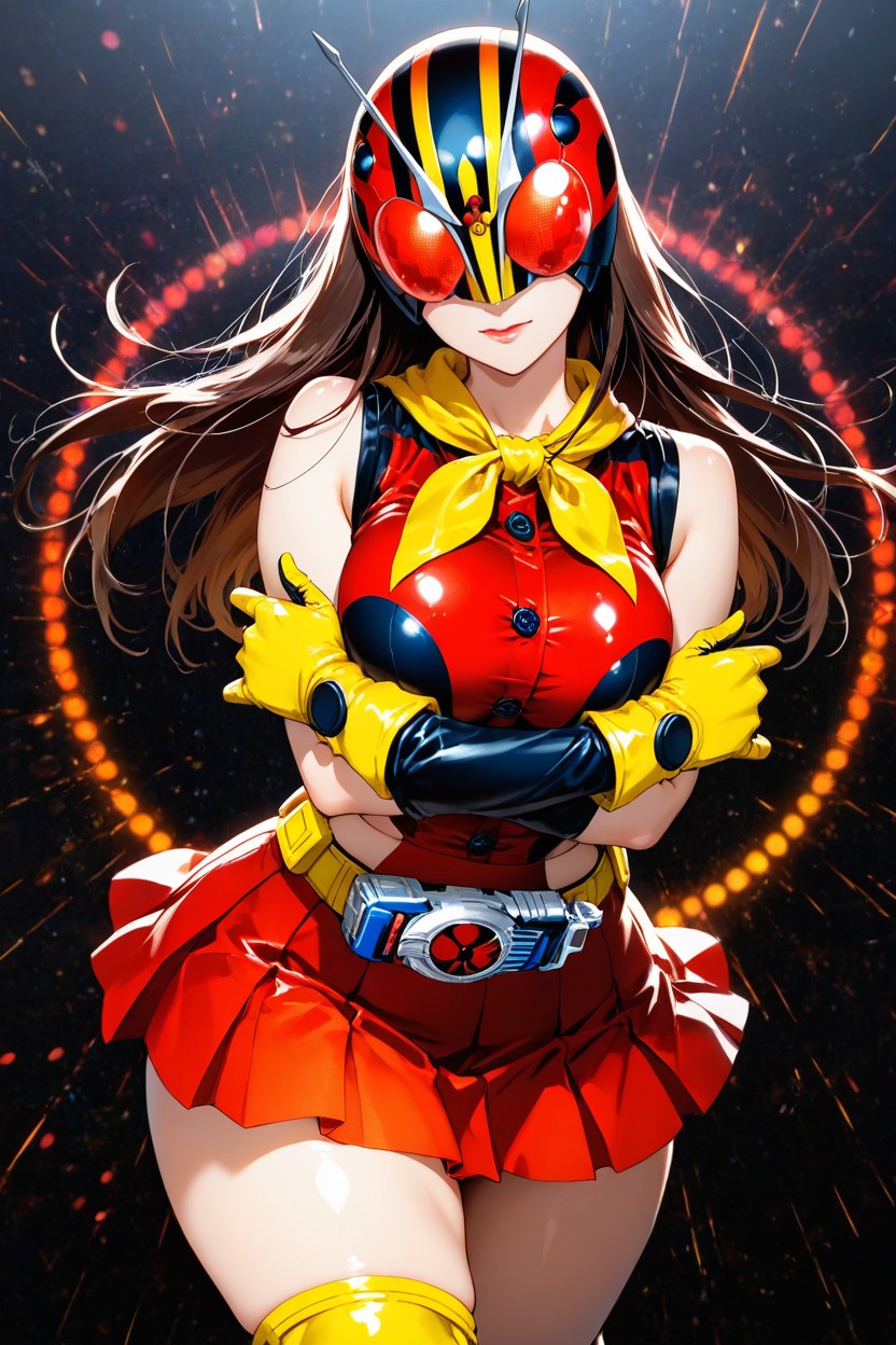 **ladybug Design Helmet**, Yellow Neckerchief, Woman Hentai AI Porn