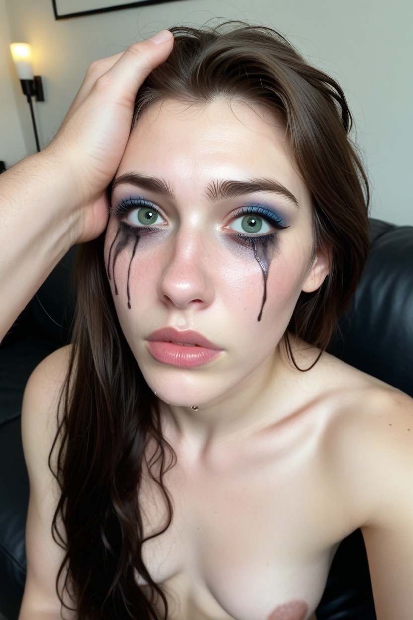Looking Directly At Viewer, Brunette, Huge Green Eyes AI Porn