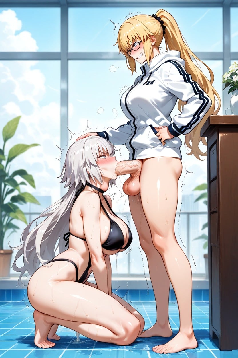 Jeanne Darc Extreme Long Straight Ponytail, Jeanne Alter Not Wearing Glasses, Futanari Blonde Jeanne With Glasses AI黃漫