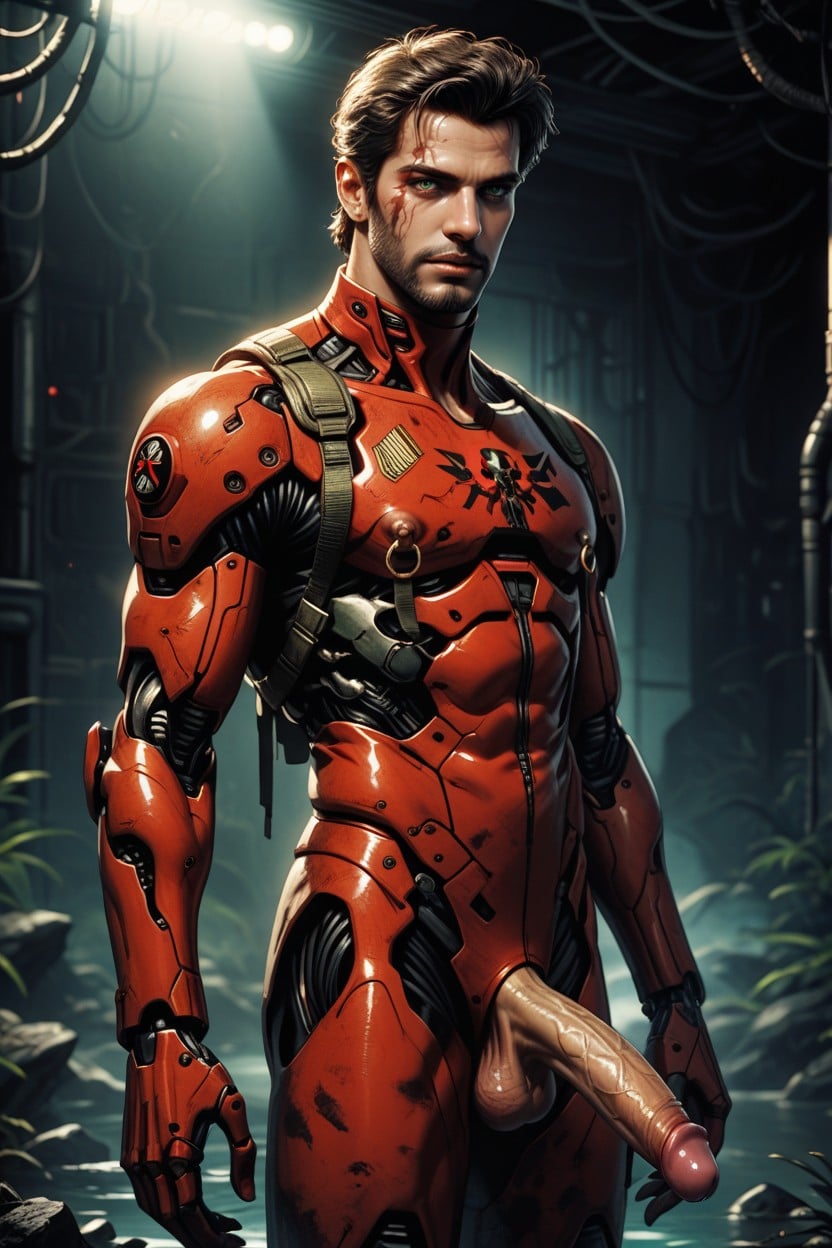 He Is Fully Human, Thighs And Legs Exposed, Black Sculpted Growths Along Arms And Spine AI Gay Porn
