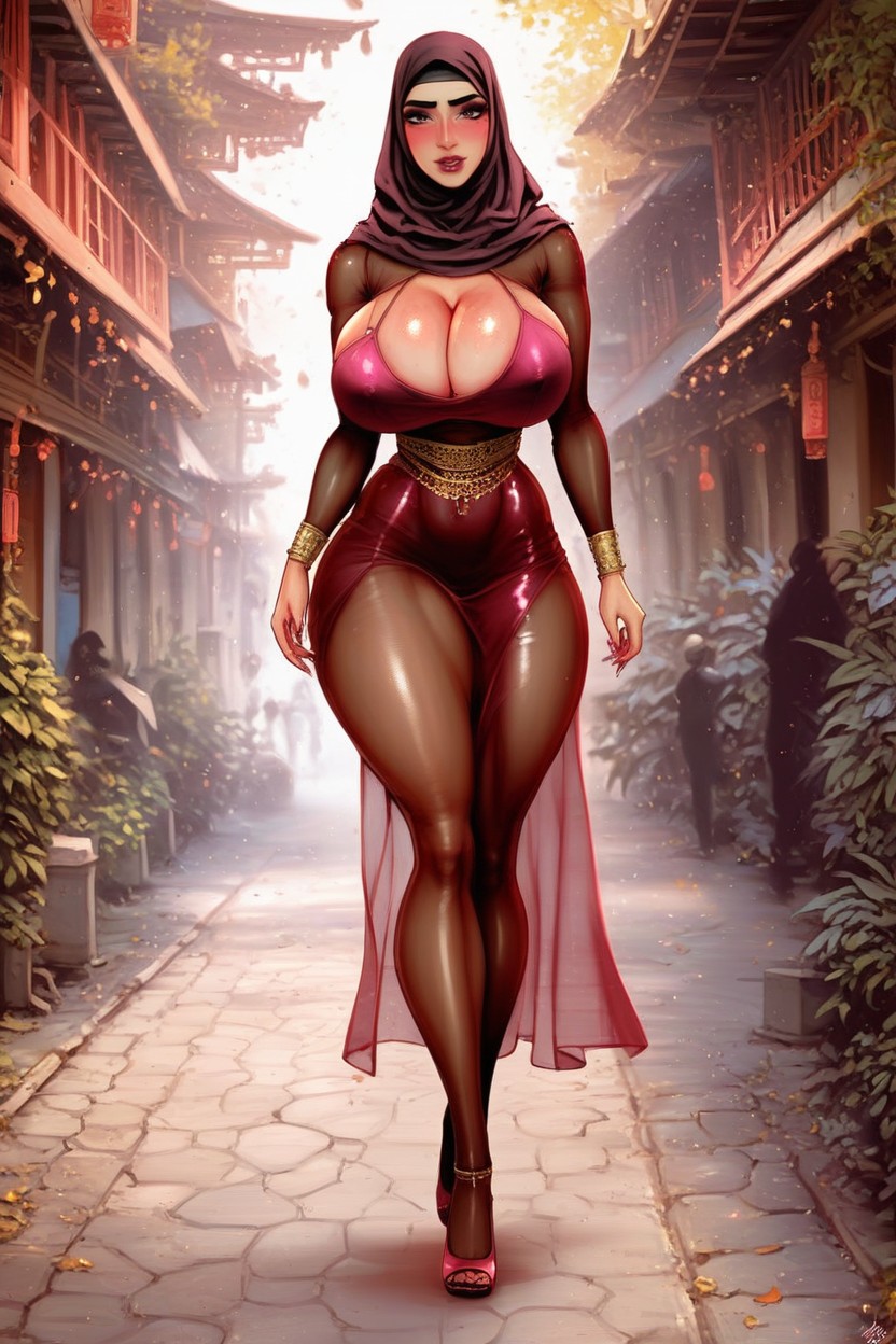 Photographic, Huge Natural Breasts, Pink Hijab Porno IA