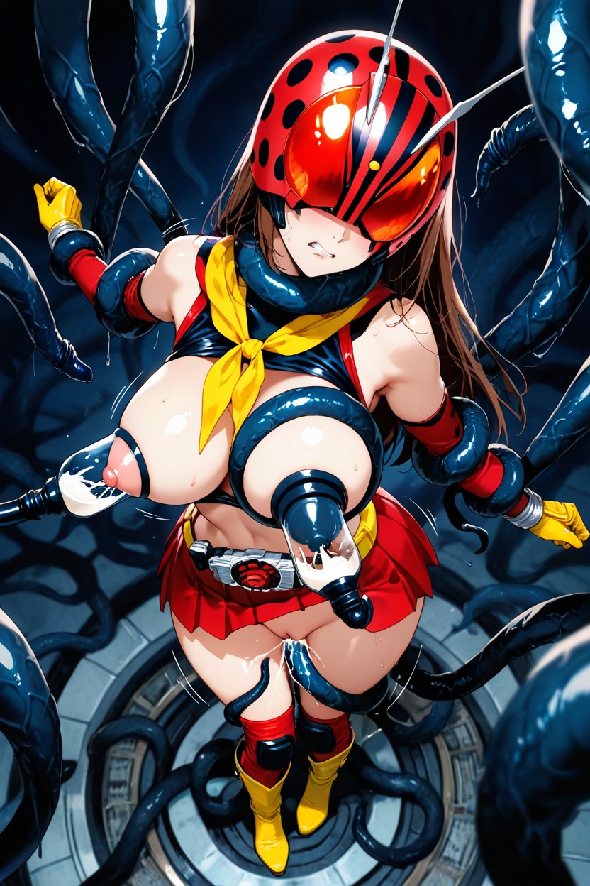 Ladybug Design Helmet, Large Breasts, Orgasm Hentai IA pornografia
