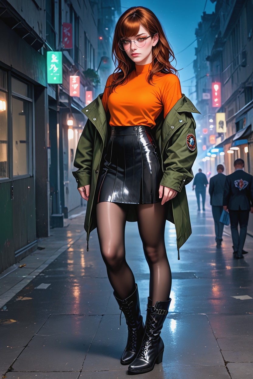 Orange Shirt, Sexy Legs, And Chunky Black Boots Hentai AI Porn