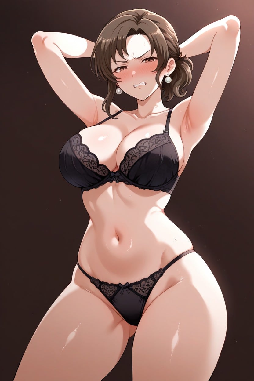 Black Bra, Standing, Natural Breasts Hentai AI Porn